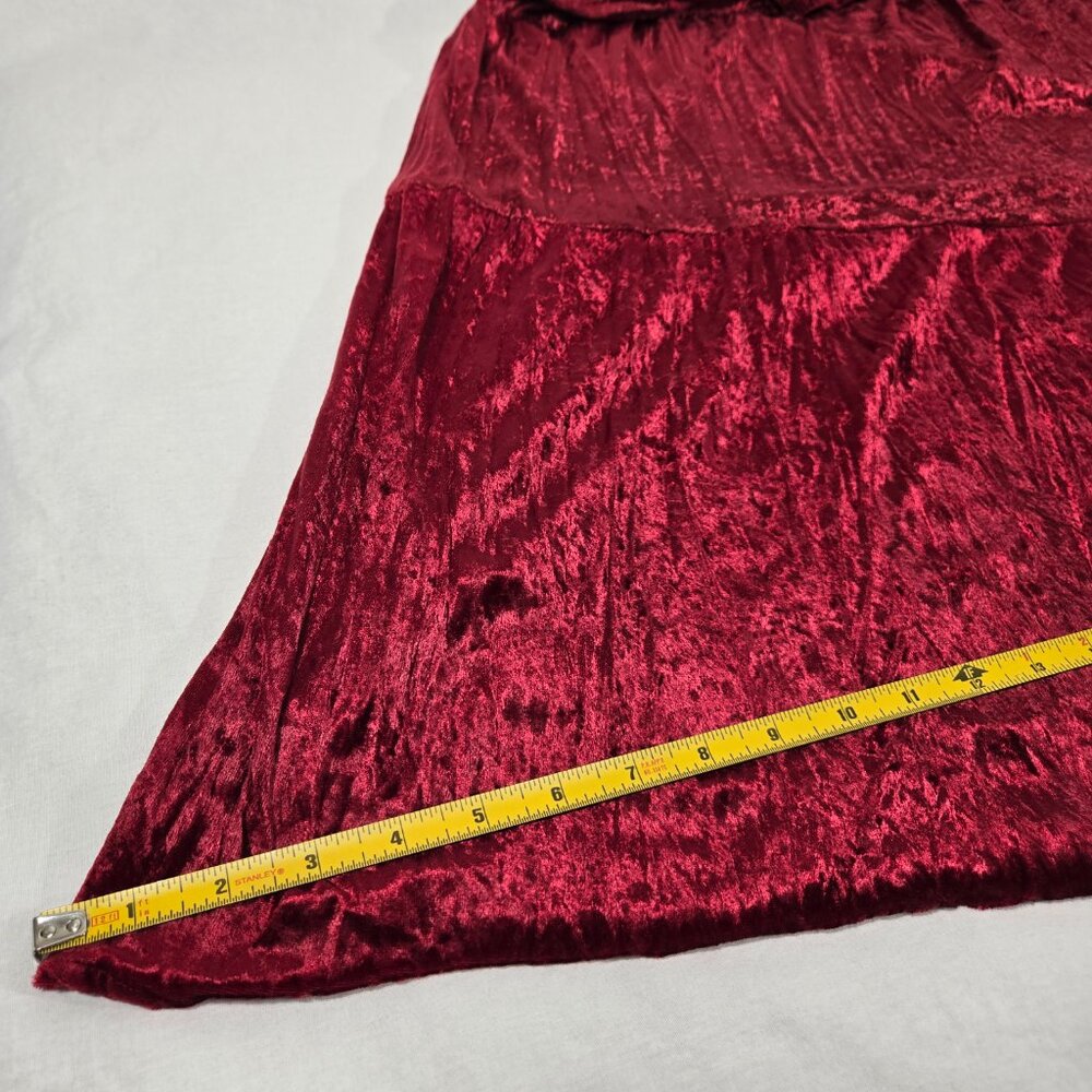 U.S.A Vintage CLIO II 80s Y2K Red Shiny Velvet Tiered Flowy Maxi Skirt Women 2X. - Picture 14 of 17
